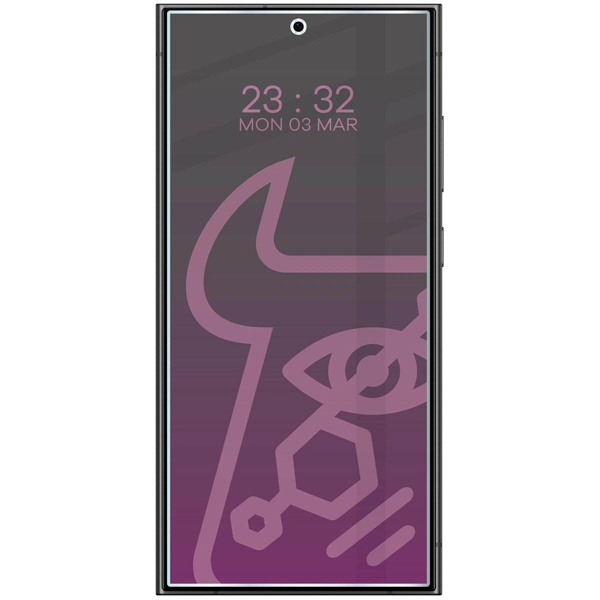 Wizualizacja szkła Hybrid Shadow nałożonego na telefon Galaxy S24 Ultra
